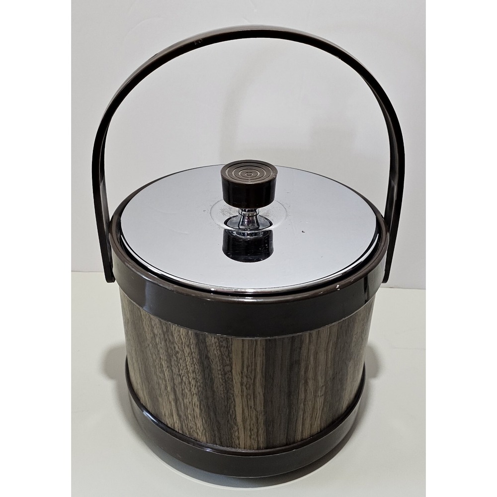 Vintage Ice Bucket Faux Wood